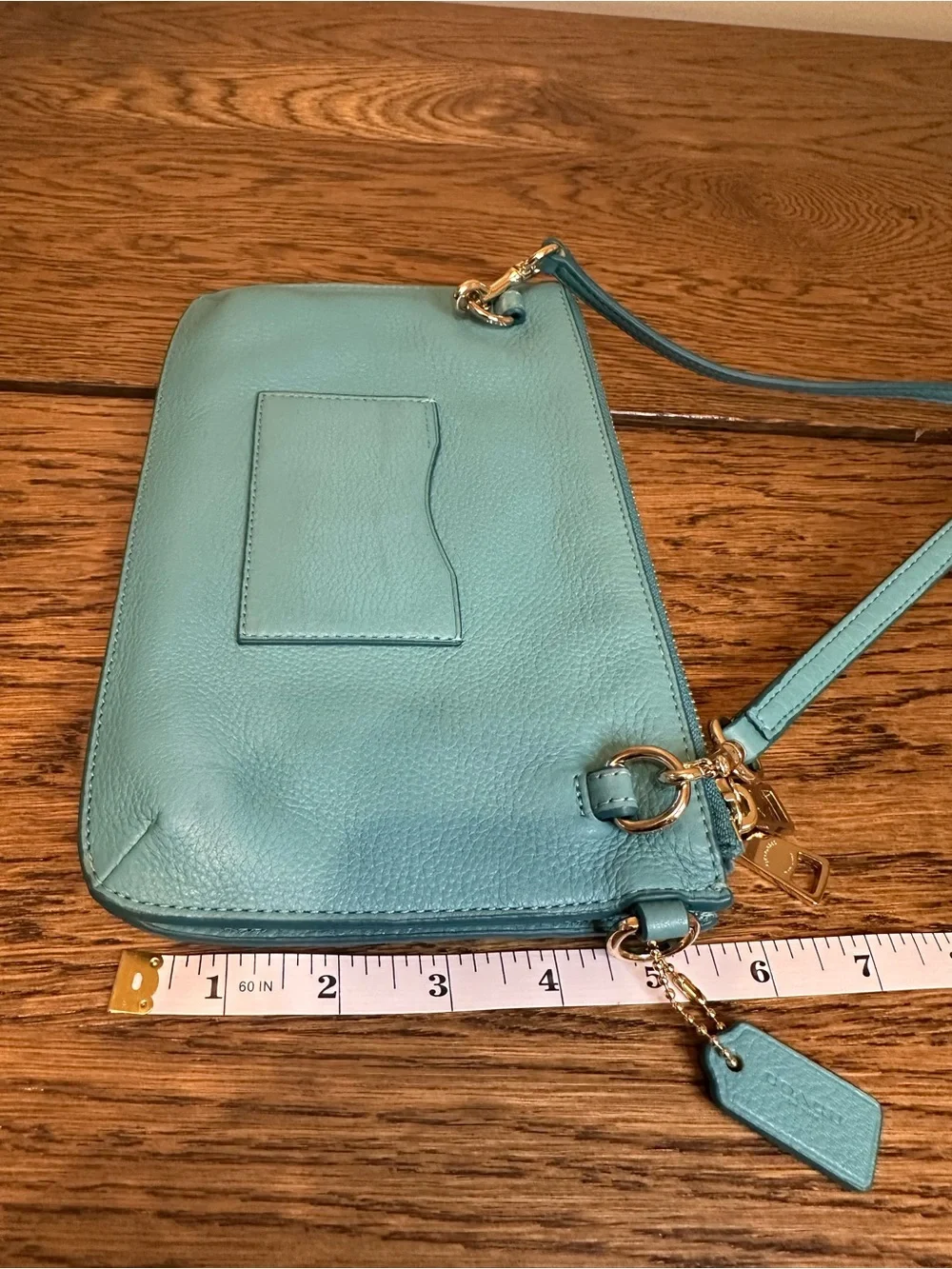 Coach Lyla Teal Pebbled Leather Double Zip Crossbody Purse